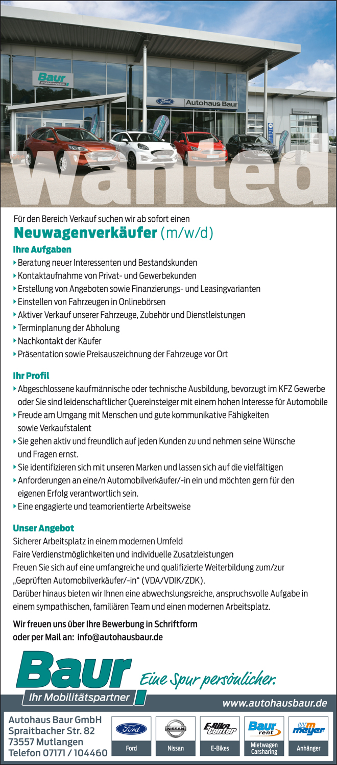 Neuwagenverkäufer (m/w/d)