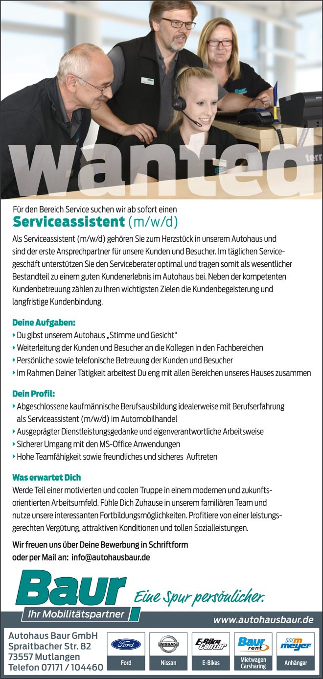 Serviceassistent (m/w/d)